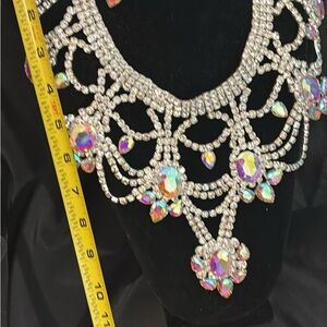 Elegant Silver and Iridescent Crystal Necklace set and ring